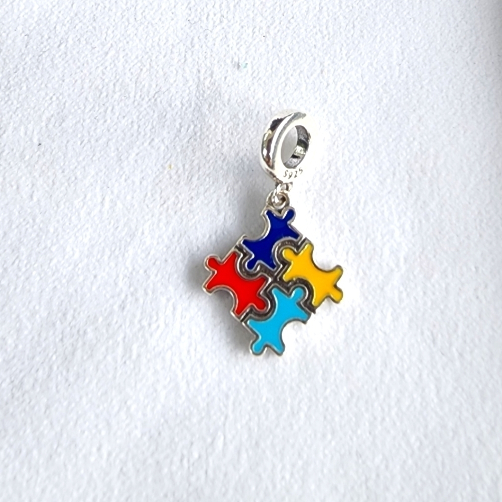 NEW Dangle Autism Awareness Puzzle sterling silver charm for Pandora bracelet